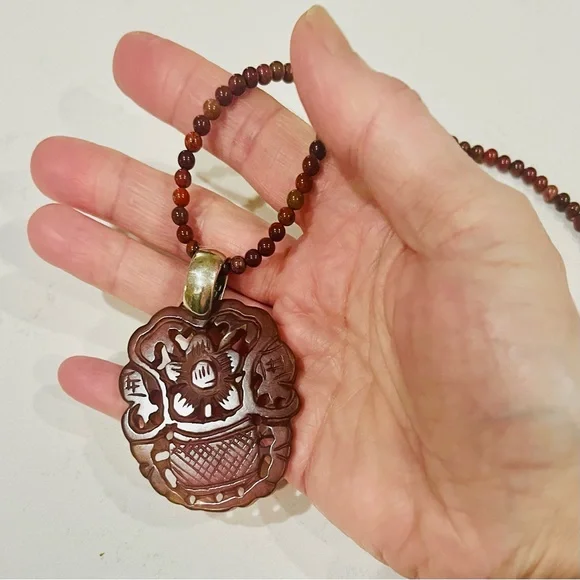 Carved Chinese Jade Pendant Necklace | Sterling Silver | Prosperity Symbol - Picture 7 of 14